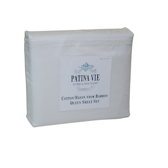 Patina Vie Queen Bamboo Cotton Blend Sheet Set White New Gena White - Picture 3 of 9